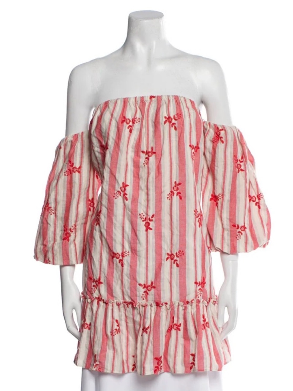 MISA Los Angeles Off Shoulder Embroidered Tassel Detail Tunic Top
